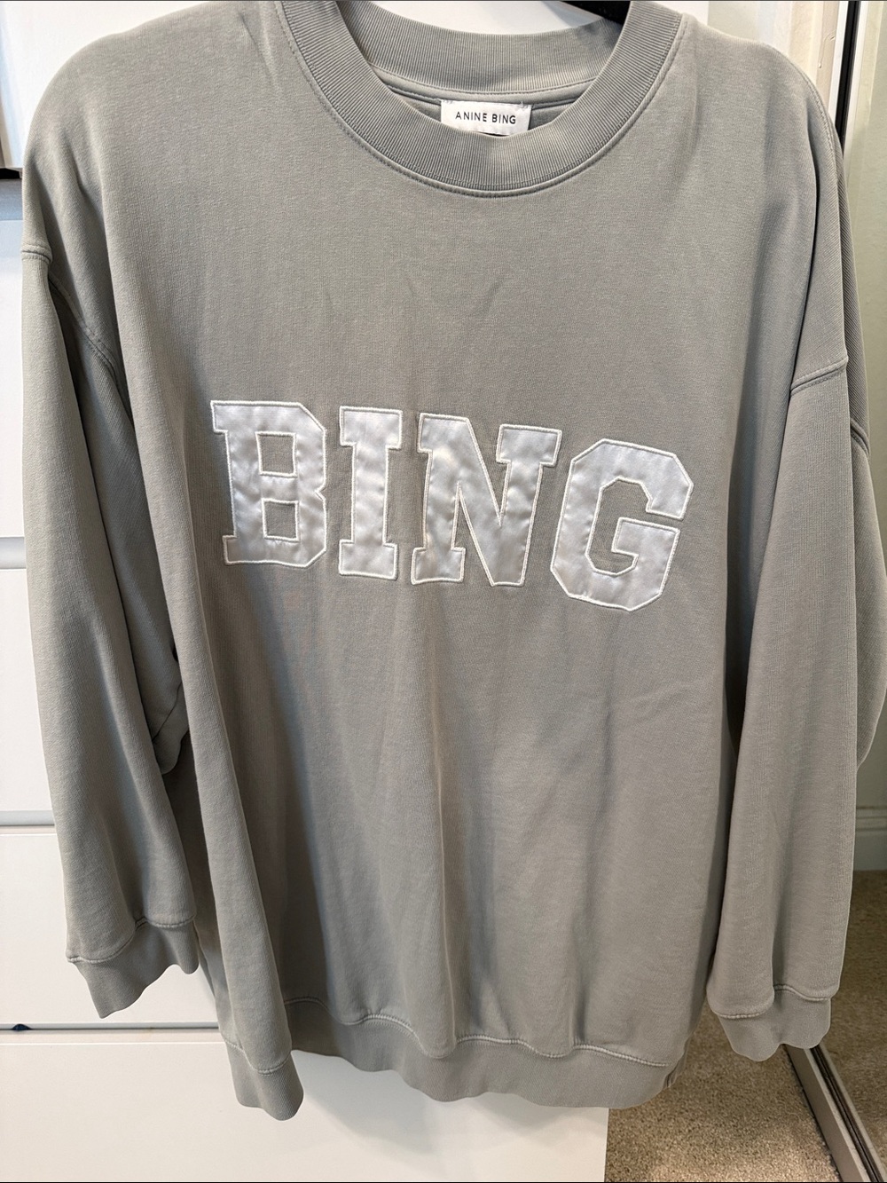Anine Bing Light Grey BING Applique Crewneck Sweatshirt